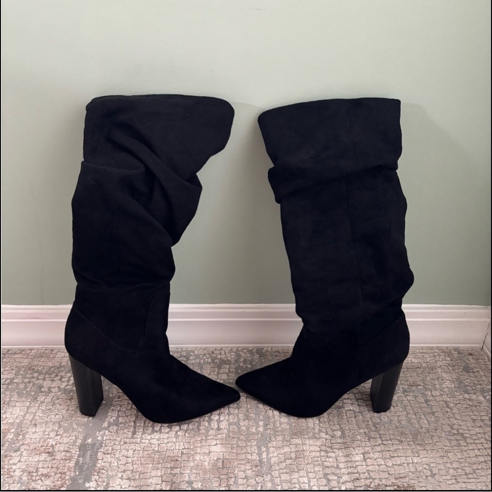 Express Tall Slouchy Faux Suede Heeled Boots Sz 8